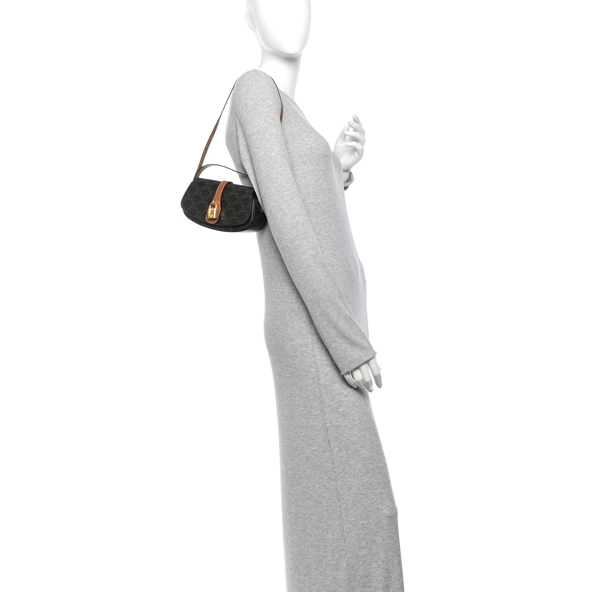 Triomphe Canvas Calfskin Tabou Clutch on Strap Tan