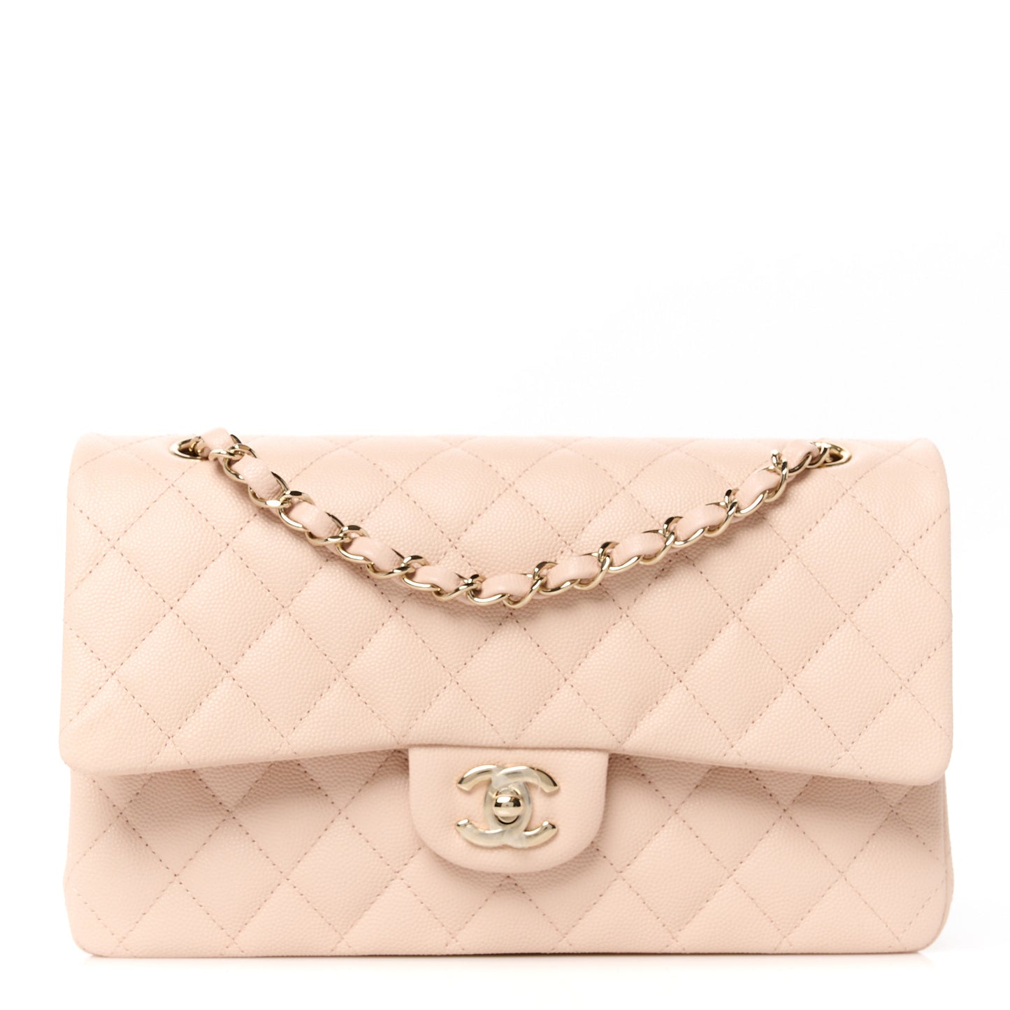 Caviar Quilted Medium Double Flap Light Beige