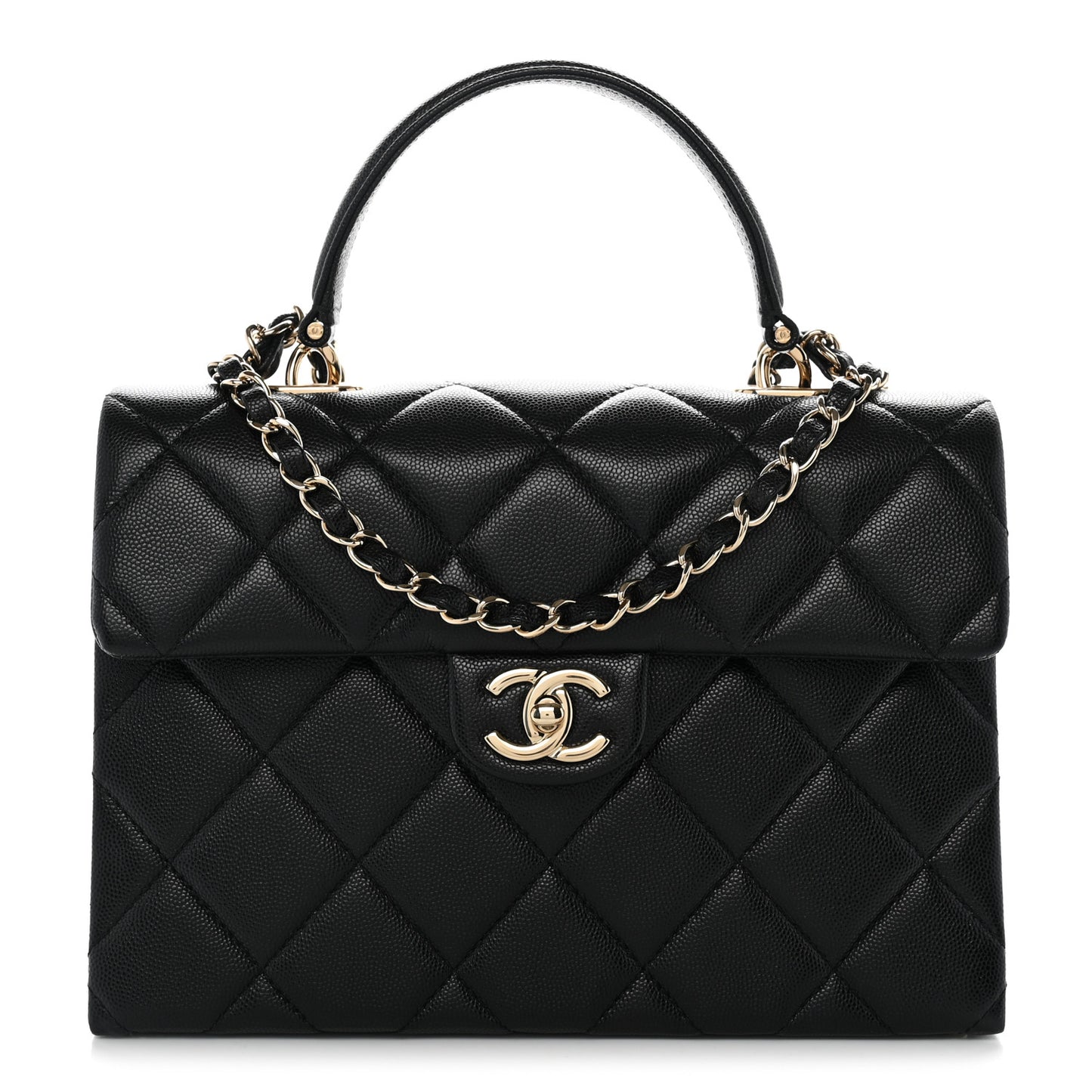 Caviar Quilted Medium Retro Twist Top Handle Flap Black