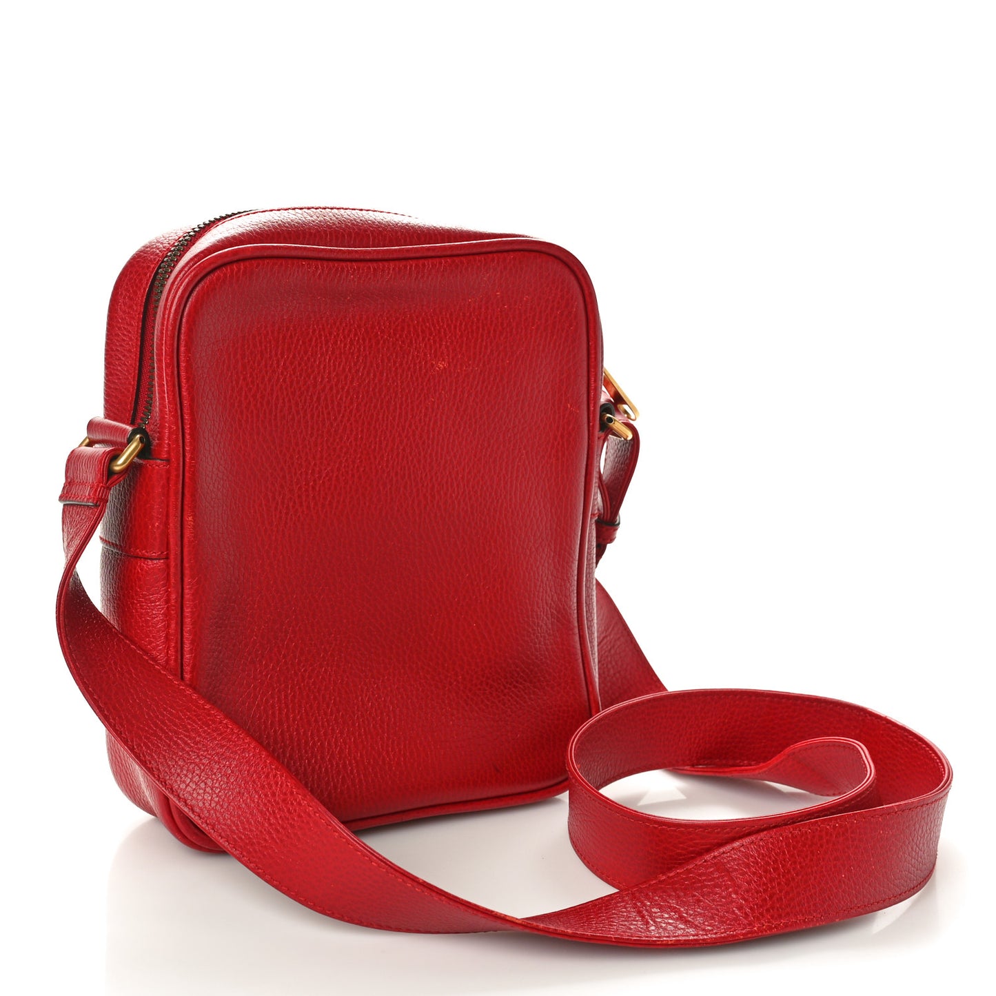 Grained Calfskin Logo Messenger Bag Hibiscus Red