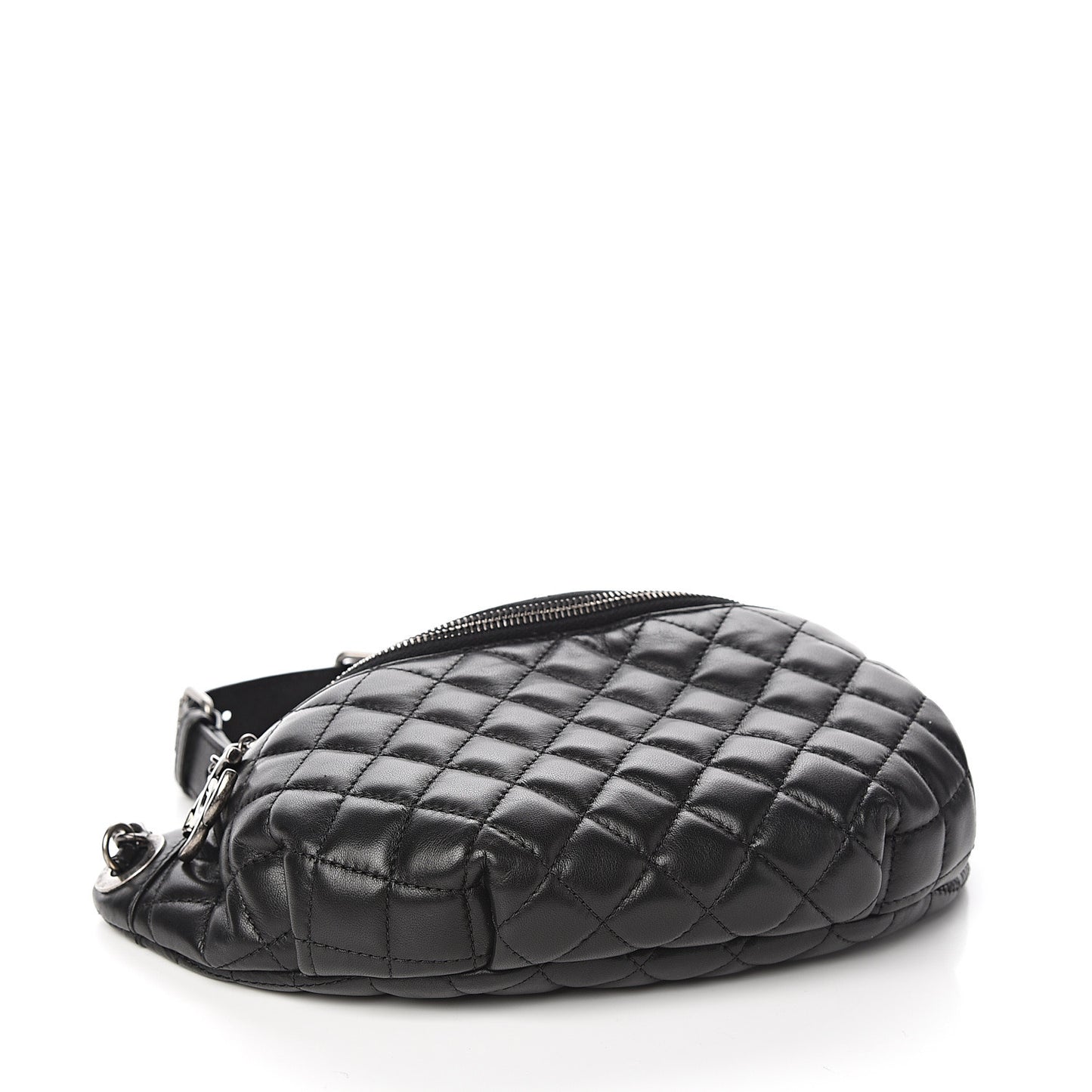 Lambskin Quilted Banane Waist Bag Fanny Pack Black