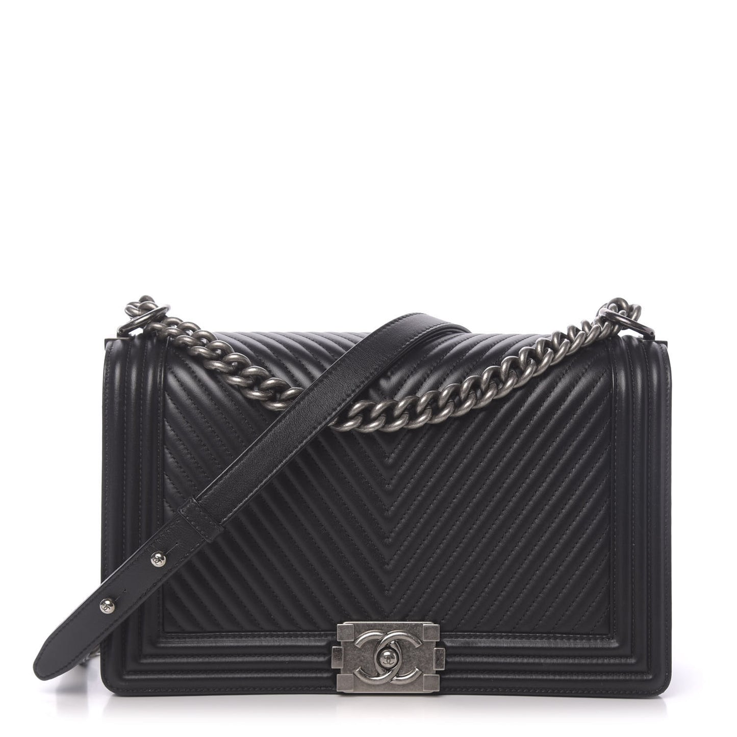Lambskin Chevron Quilted New Medium Boy Flap Black