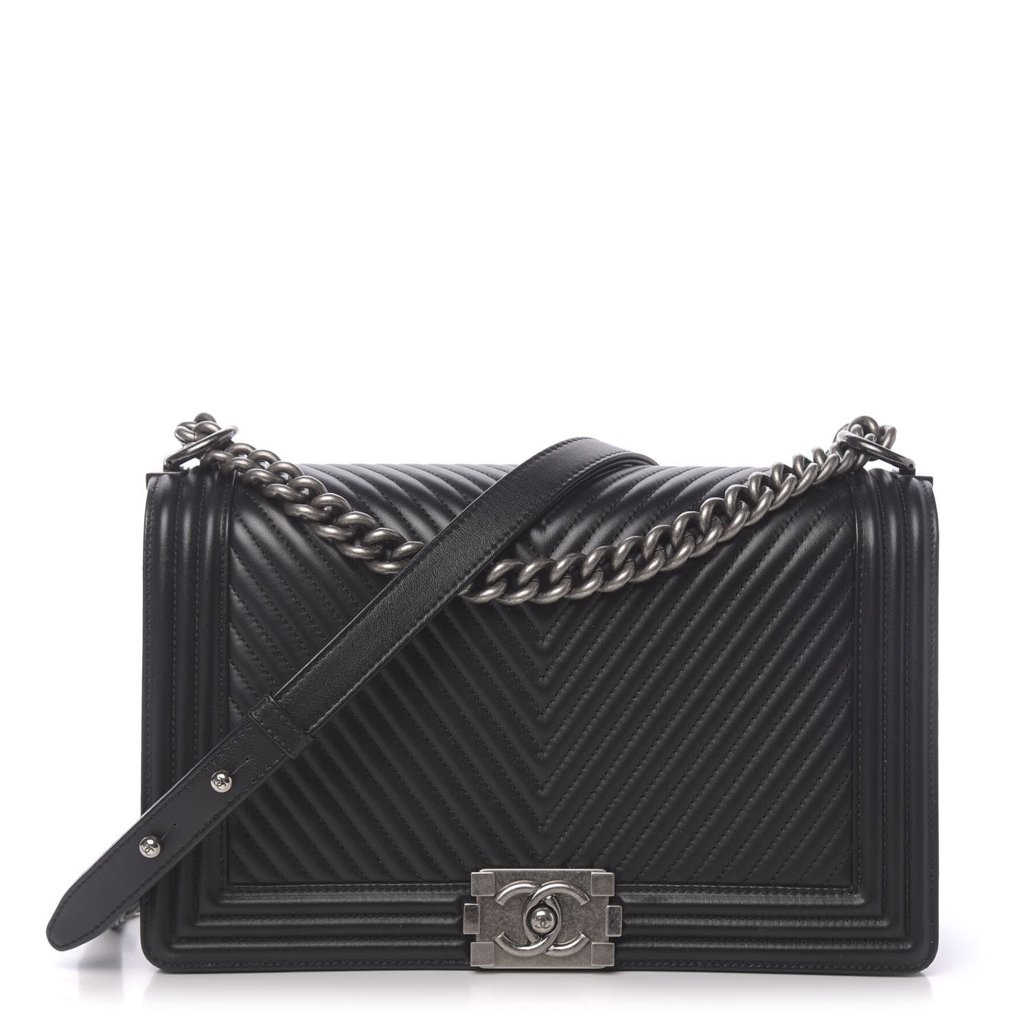 Chanel Lambskin Chevron Quilted New Medium Boy Flap Black 1 of 11