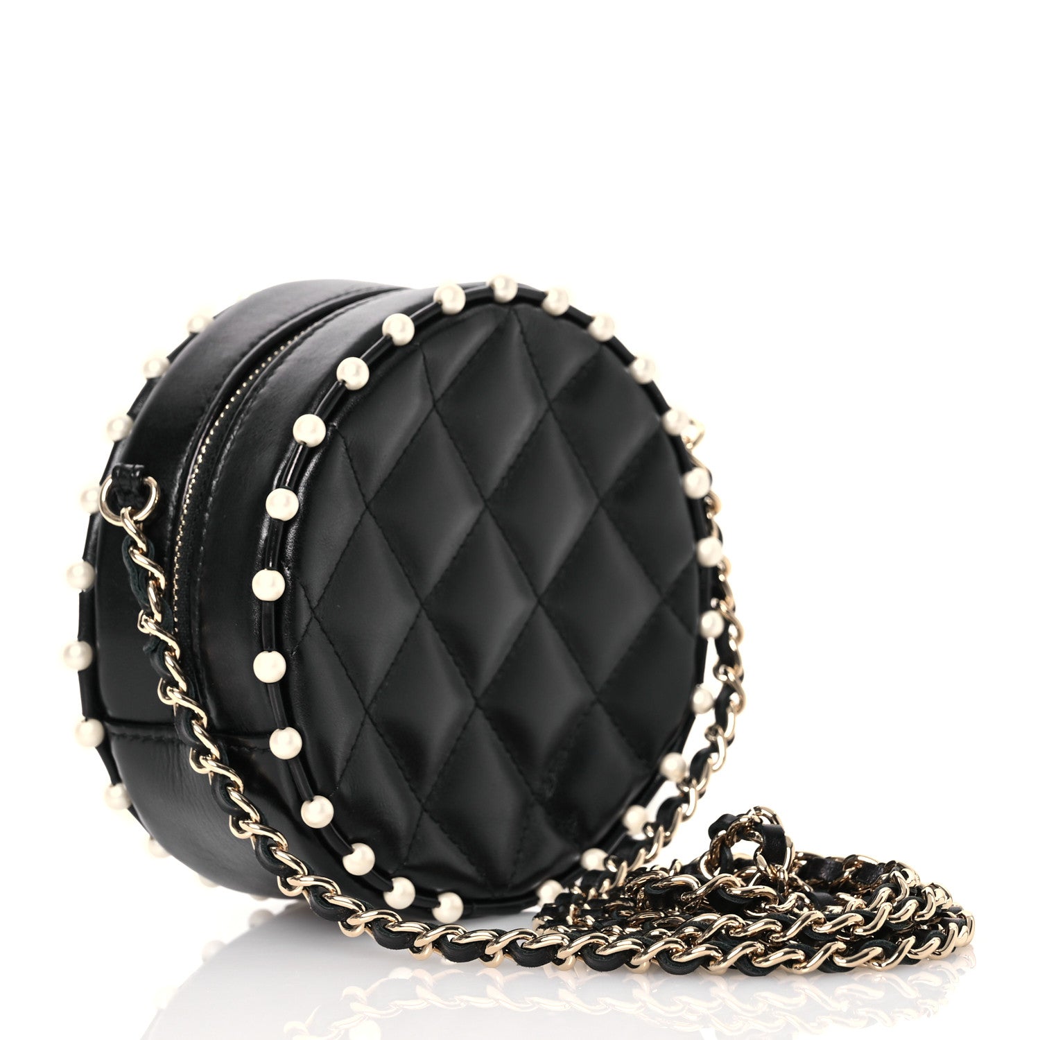 Chanel Calfskin Quilted Pearl Round Clutch With Chain Black 3 of 10