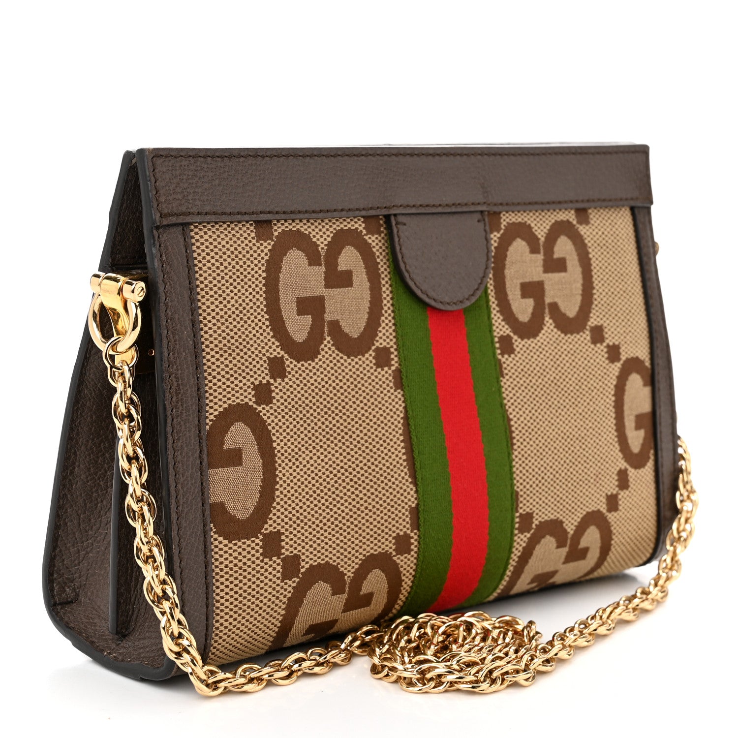 Gucci Monogram Jumbo GG Textured Dollar Calfskin Web Small Ophidia Chain Shoulder Bag Camel Ebony New Acero 3 of 13