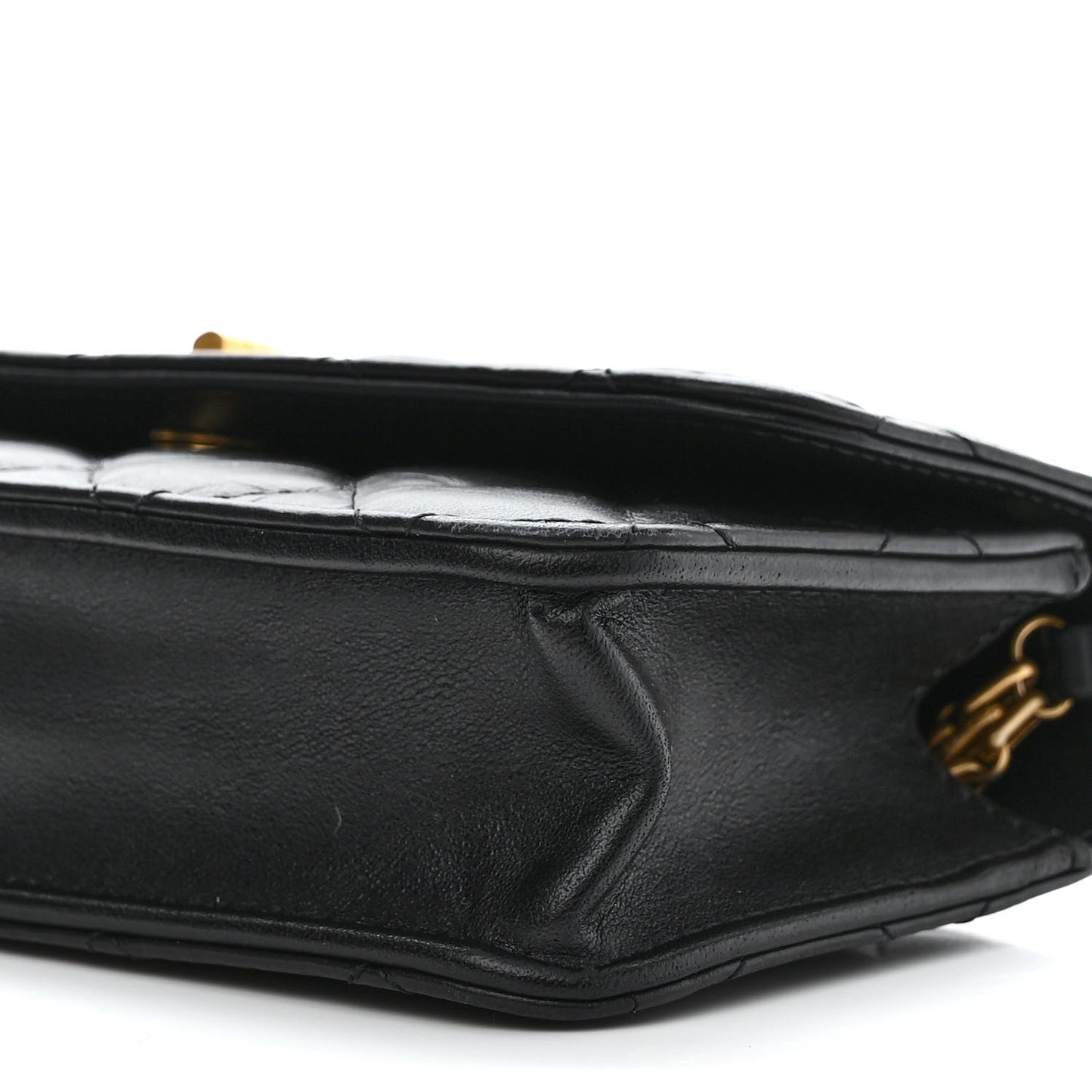 Aged Calfskin Quilted Reissue Flap Phone Holder With Chain Black