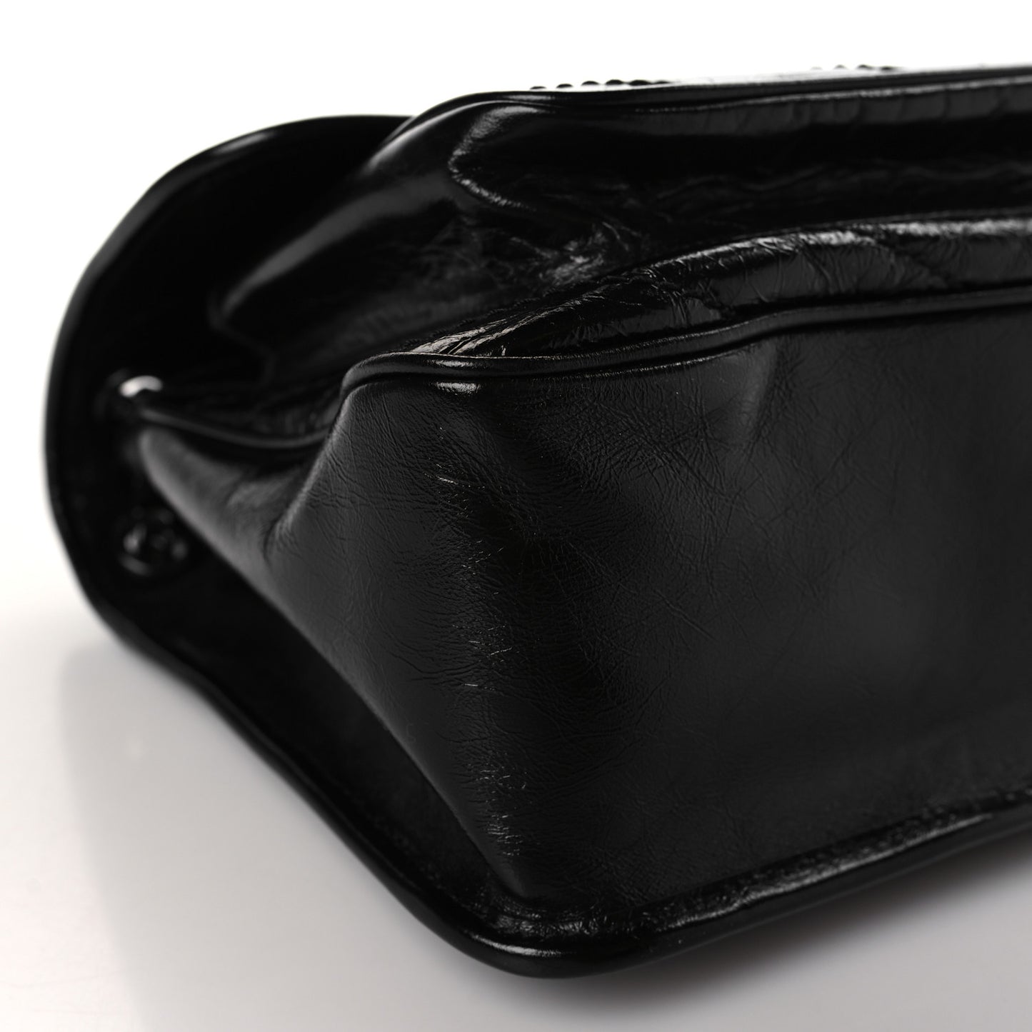 Crinkled Calfskin Matelasse Monogram Medium Niki Chain Satchel Black