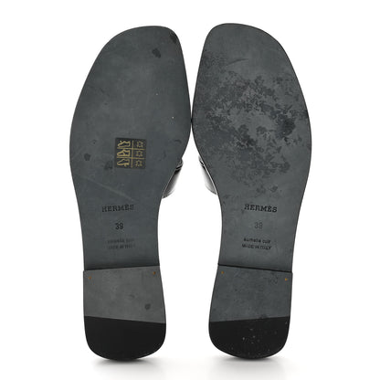 Hermes Box Calfskin Oran Sandals 39 Black 5 of 10