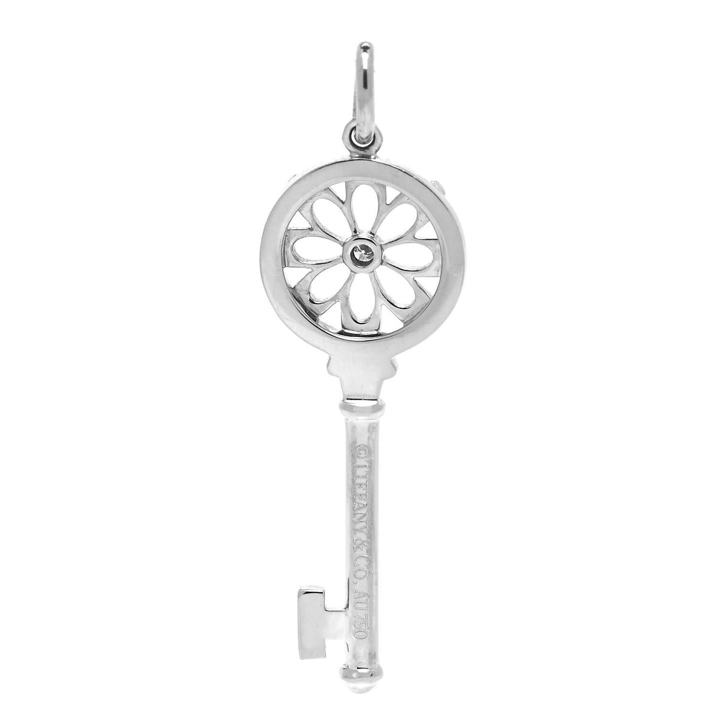 18K White Gold Diamond Floral Key Pendant