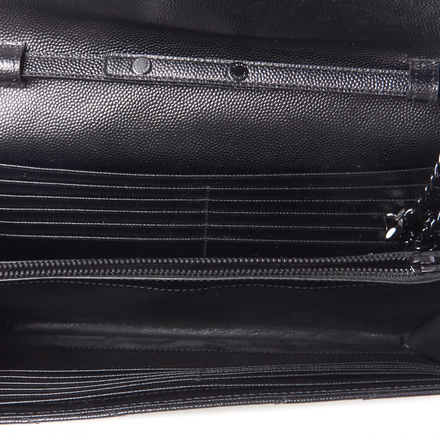 Saint Laurent Grain De Poudre Matelasse Chevron Monogram Chain Wallet Black 7 of 9
