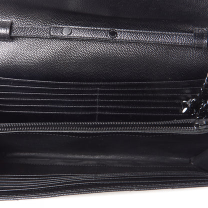 Saint Laurent Grain De Poudre Matelasse Chevron Monogram Chain Wallet Black 7 of 9