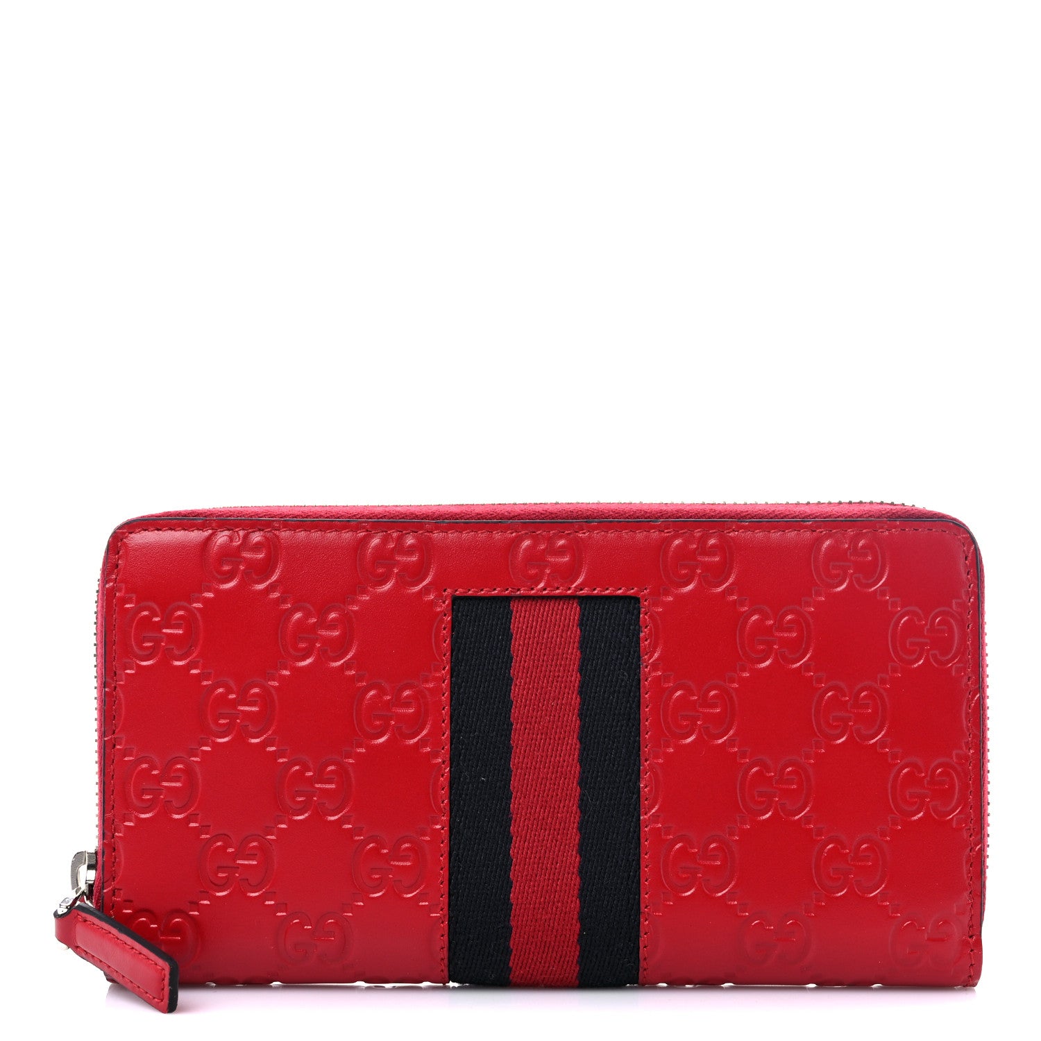 Gucci Guccissima Web Zip Around Wallet Red 1 of 6