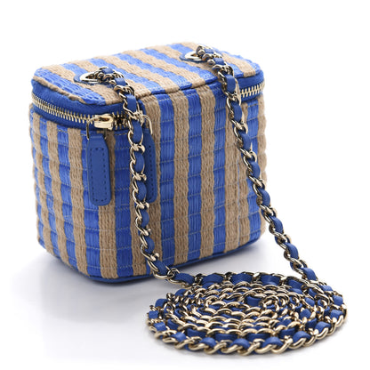 Chanel Raffia Jute Striped Mini Vanity Case With Chain Blue Beige 3 of 11