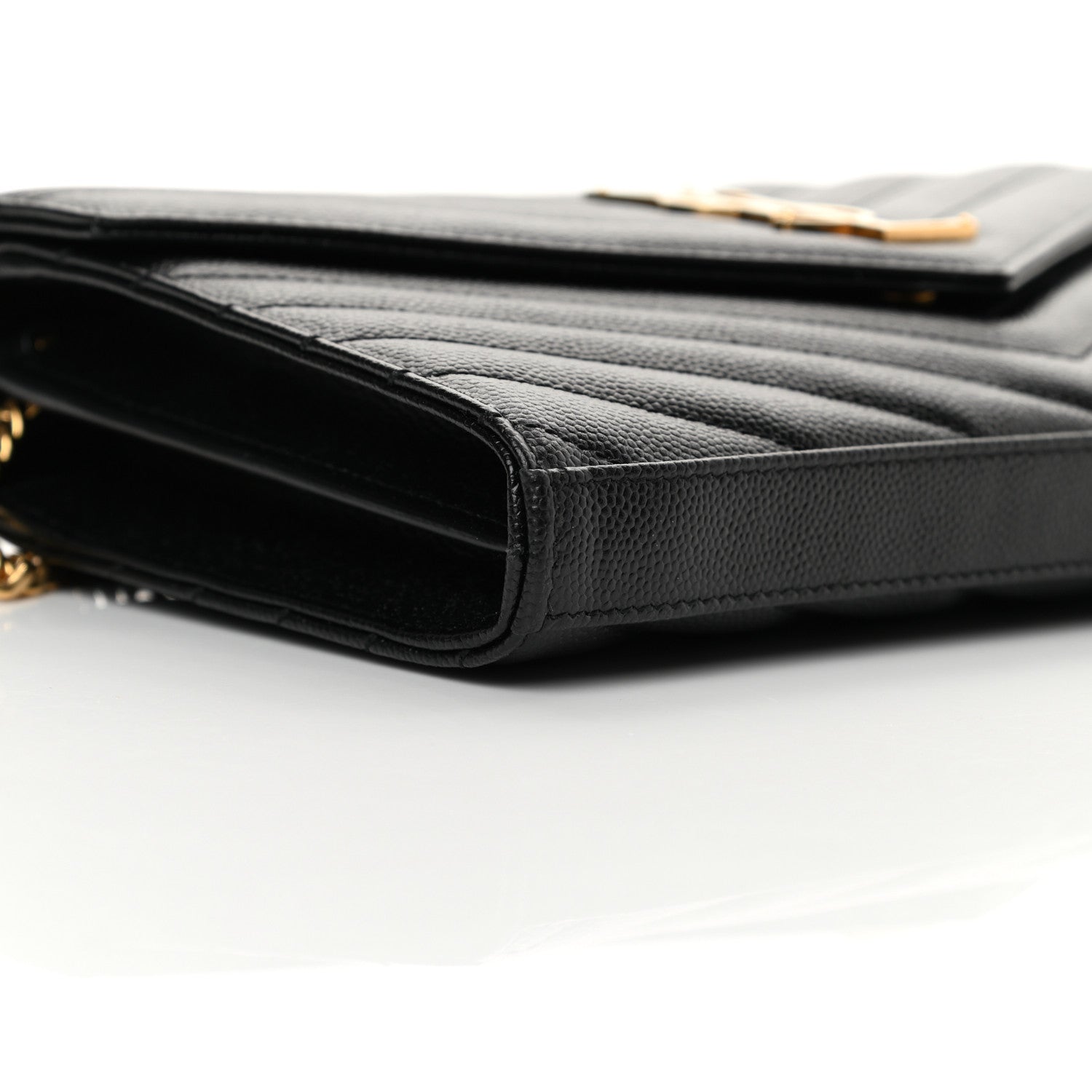 Saint Laurent Grain De Poudre Matelasse Chevron Monogram Chain Wallet Black 9 of 10