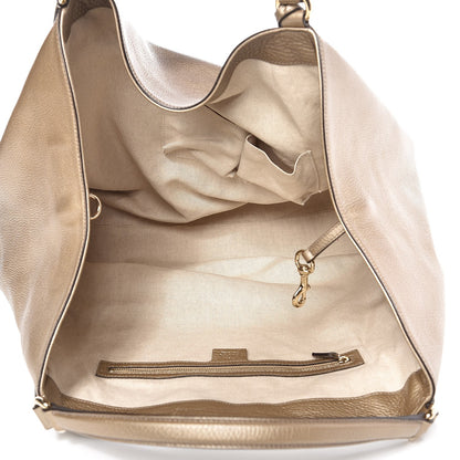 Gucci Metallic Pebbled Calfskin Large Soho Shoulder Bag Golden Beige 5 of 7