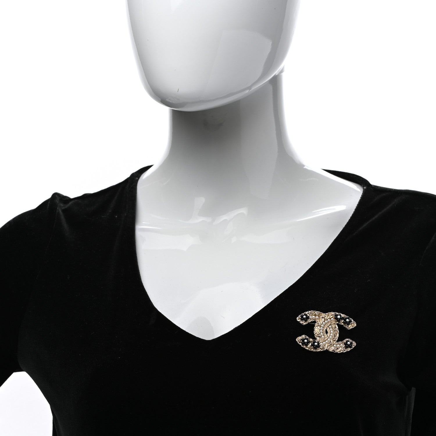 Chanel Pearl Resin Flower CC Brooch Black Gold 2 of 5