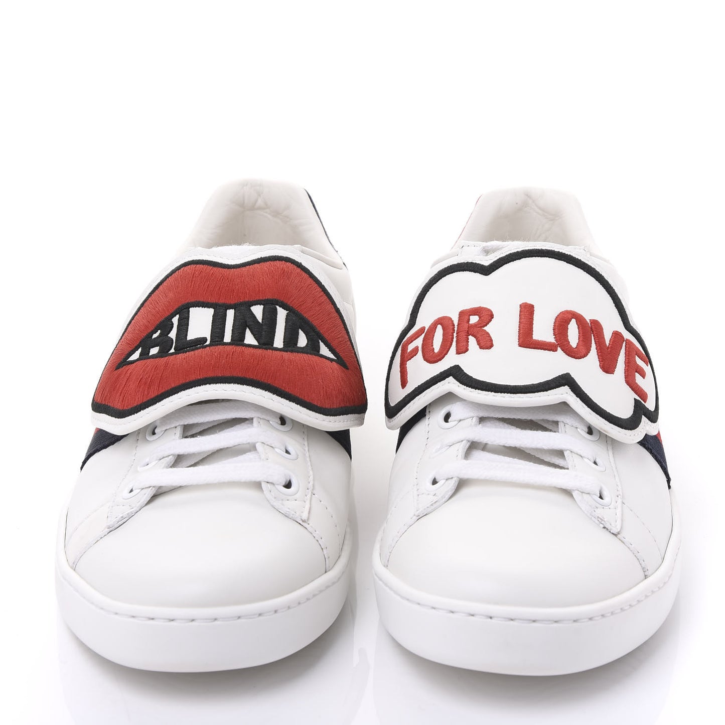 Calfskin Ayers Web Blind for Love Embroidered Womens Ace Sneakers 37.5 White