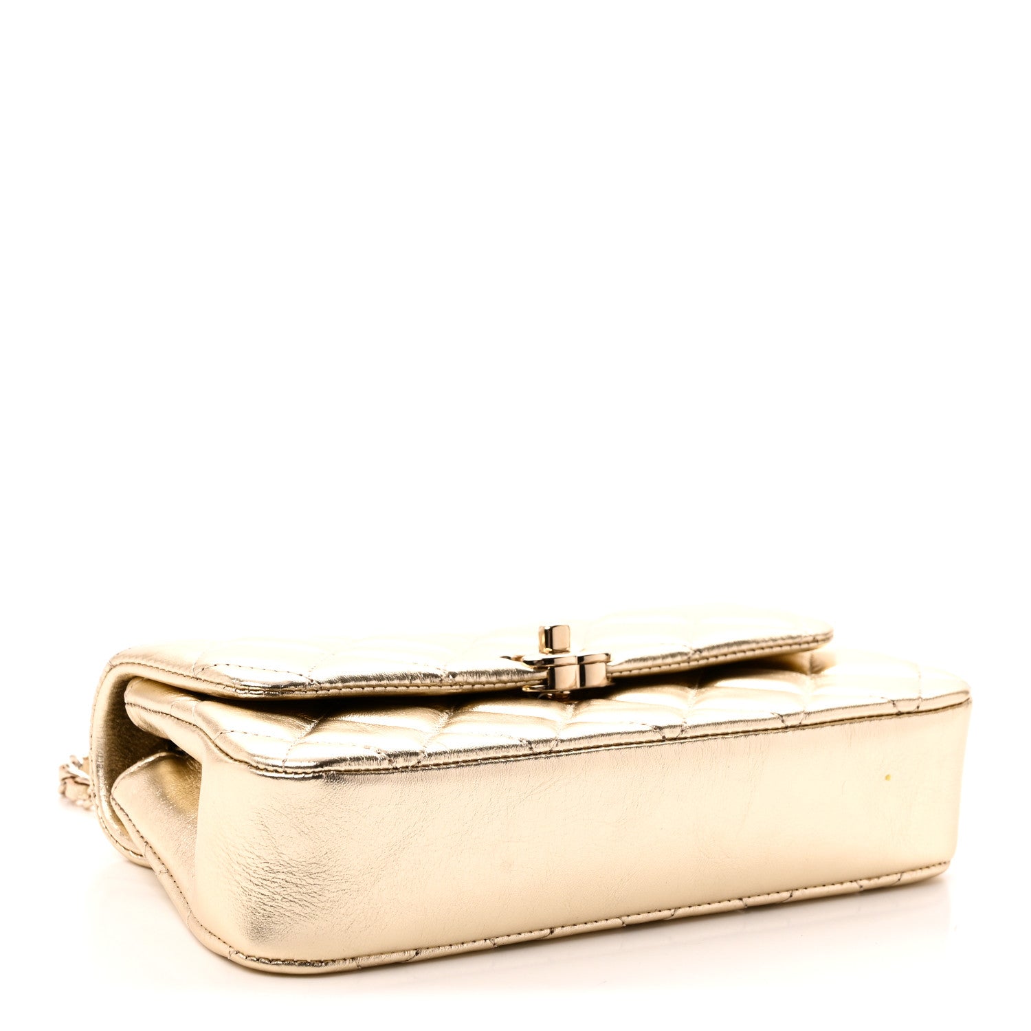 Chanel Metallic Lambskin Quilted Flap Phone Holder With Chain Gold 4 of 11