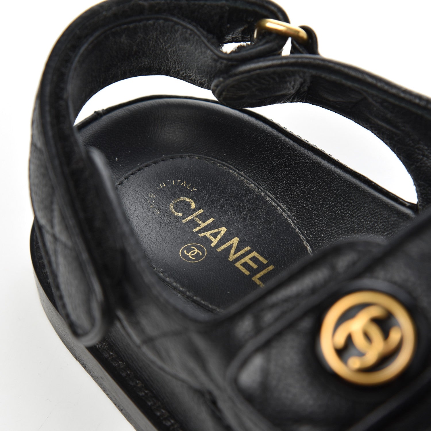 Chanel Grained Calfskin Velcro Dad Sandals 38 Black 12 of 23