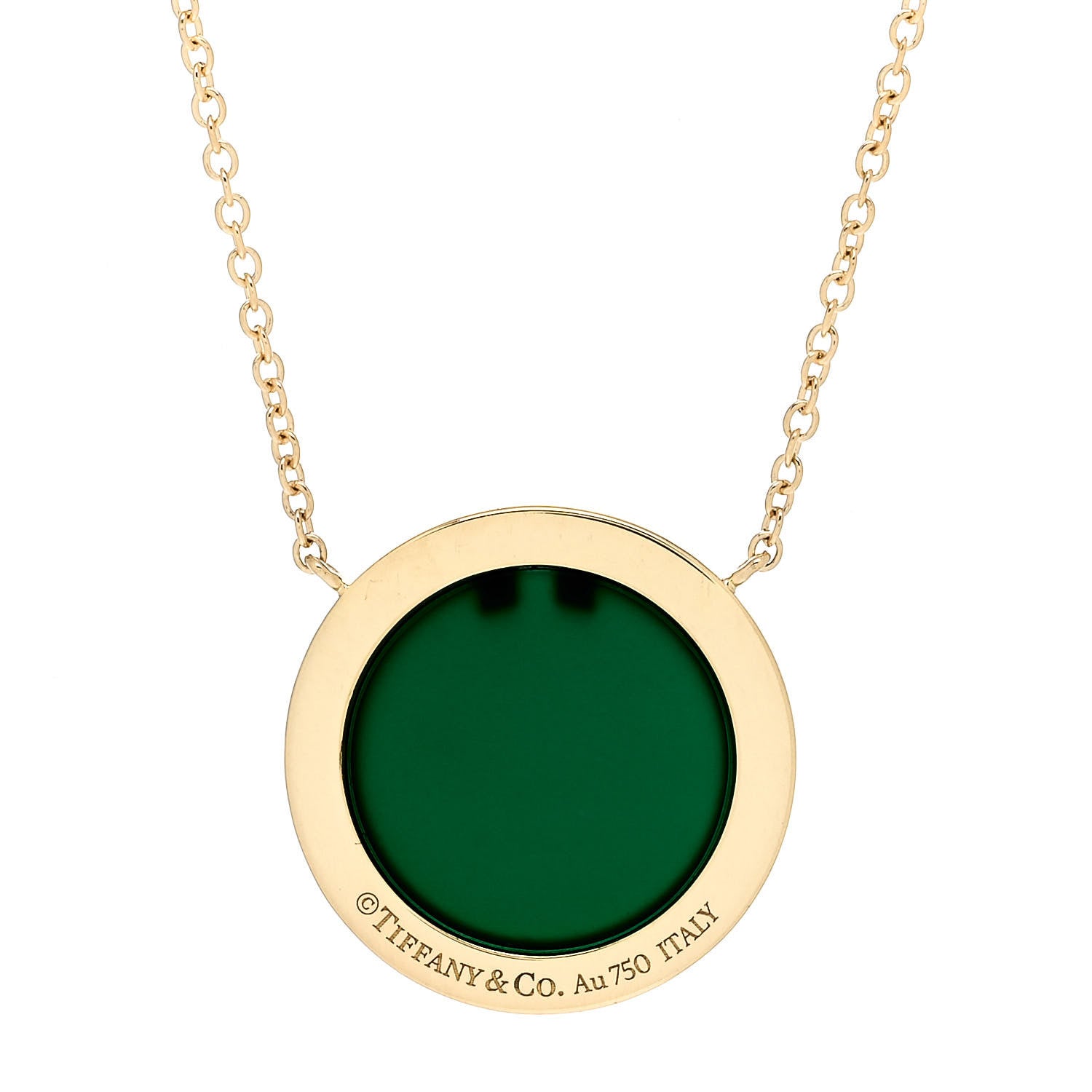 Tiffany 18K Yellow Gold Diamond Green Agate T Circle Pendant Necklace 4 of 5