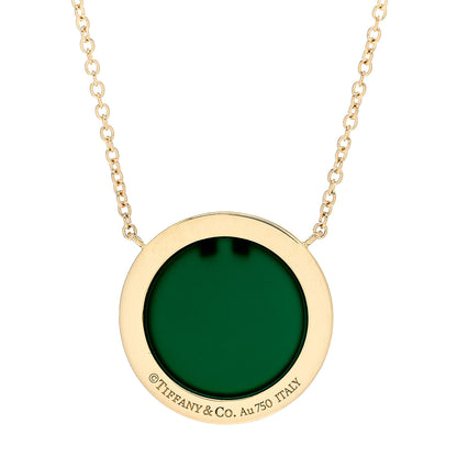 Tiffany 18K Yellow Gold Diamond Green Agate T Circle Pendant Necklace 4 of 5