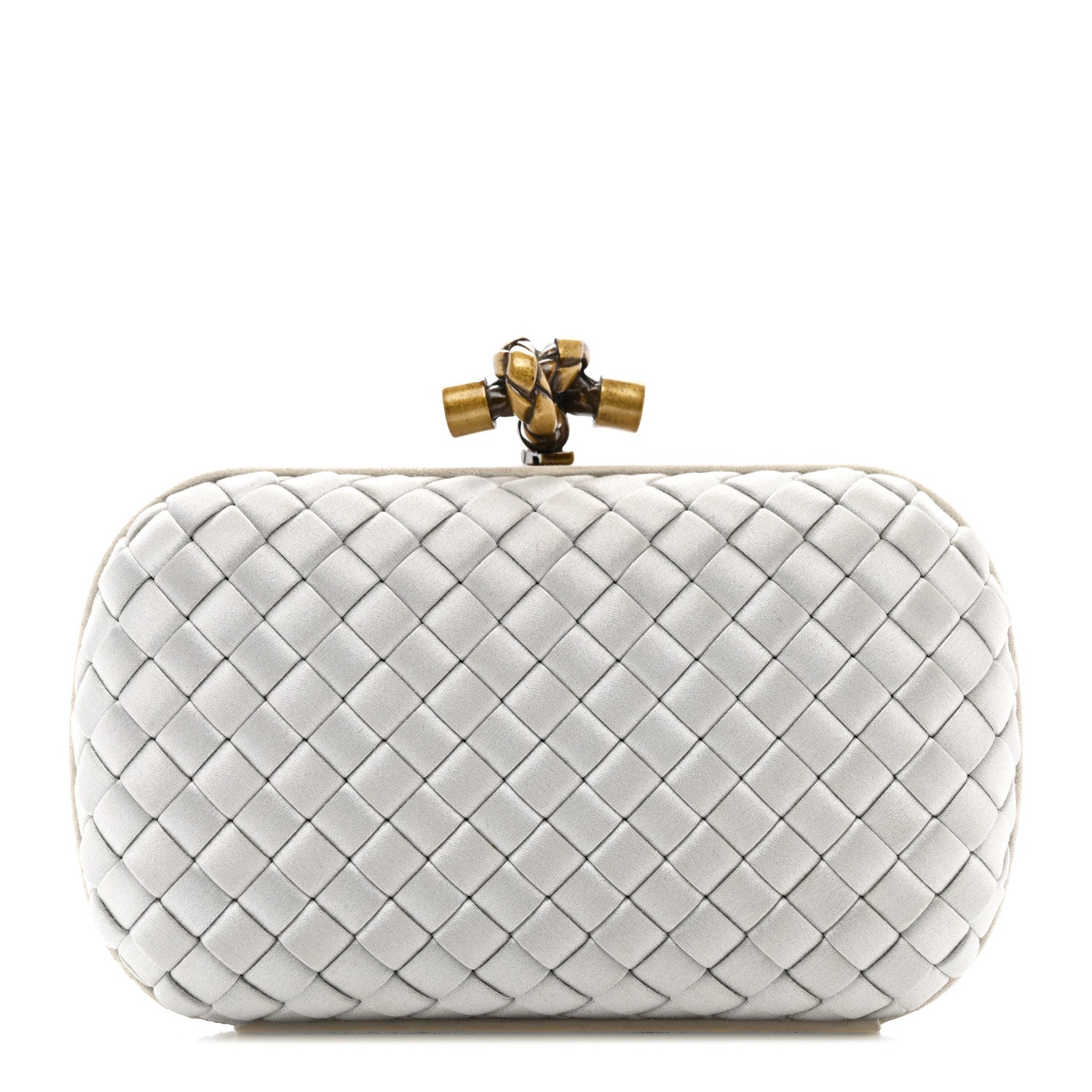 Bottega Veneta Satin Intreccio Knot Clutch Light Grey 1 of 6