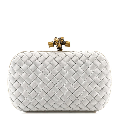 Bottega Veneta Satin Intreccio Knot Clutch Light Grey 1 of 6