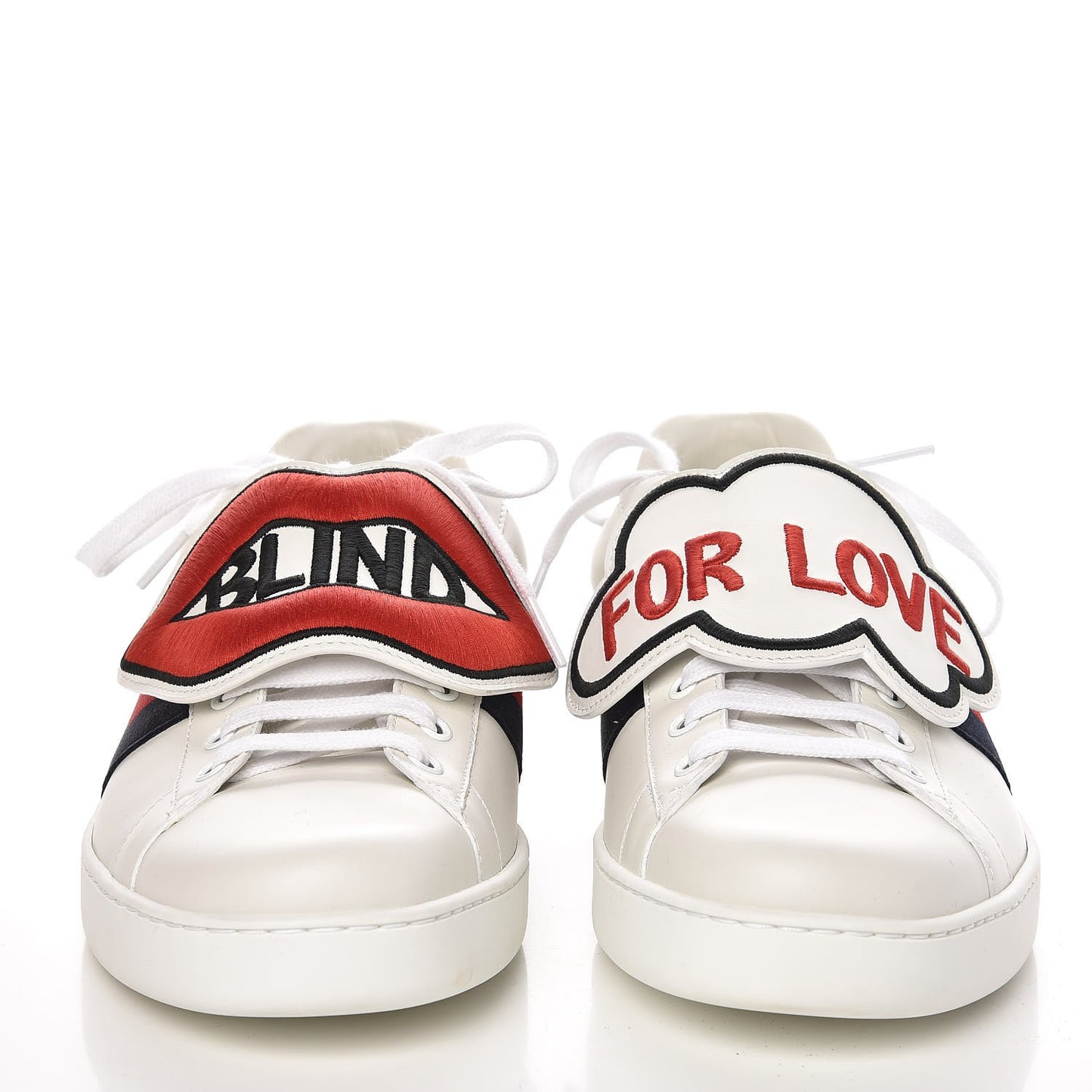 Calfskin Ayers Web Blind for Love Embroidered Mens Ace Sneakers 10 White