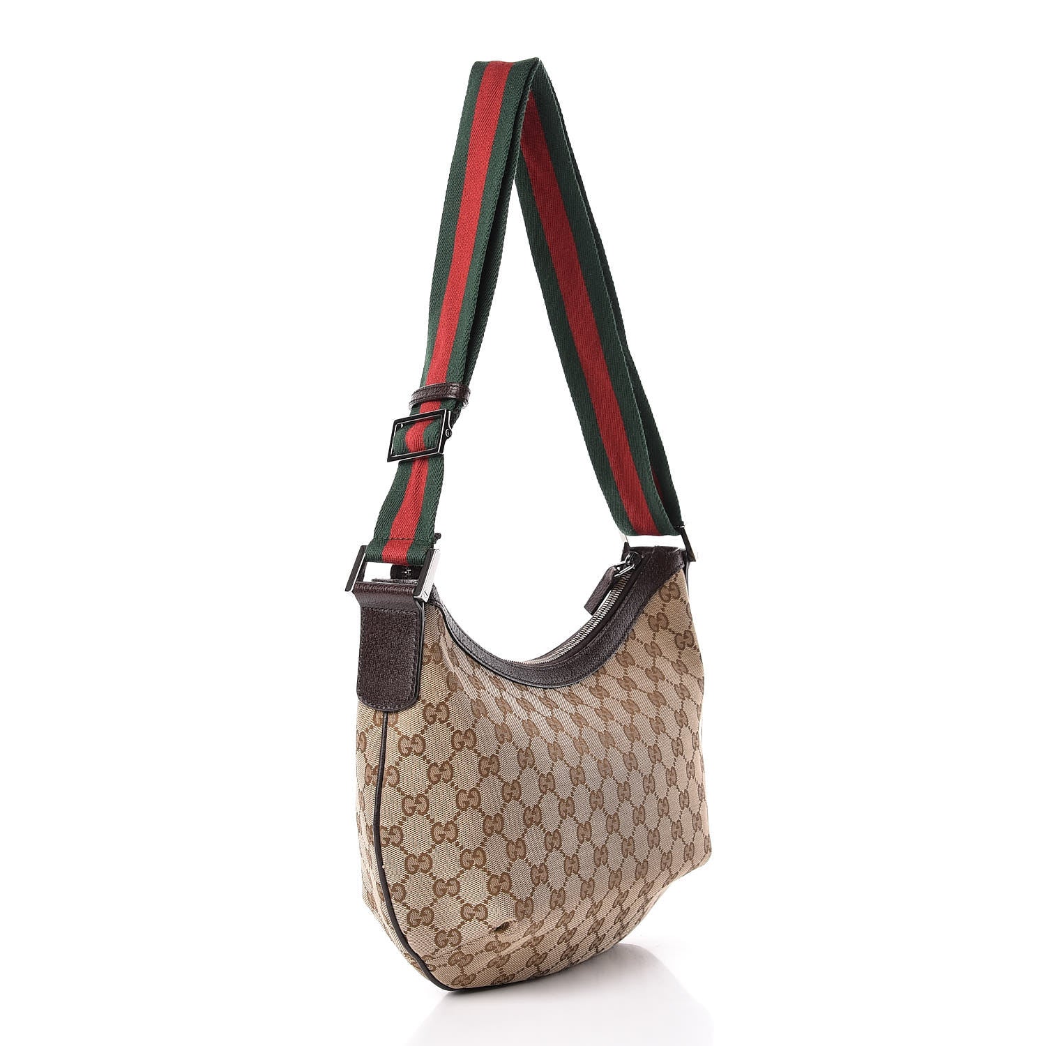 Gucci Monogram Web Medium Half Moon Hobo Dark Brown 3 of 11