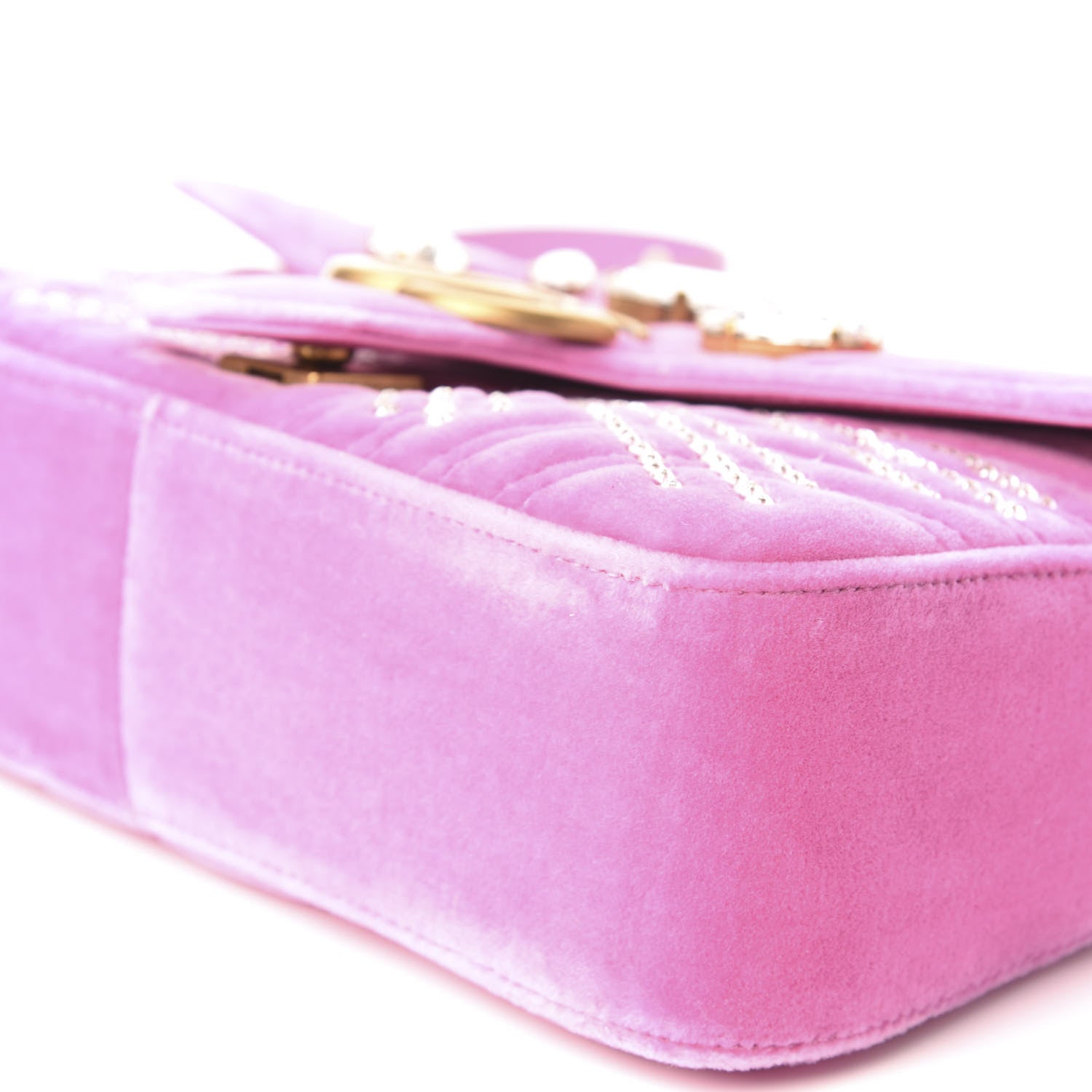 Gucci Velvet Matelasse Marquise Crystals Embroidered Small GG Marmont Shoulder Bag Malva 6 of 9