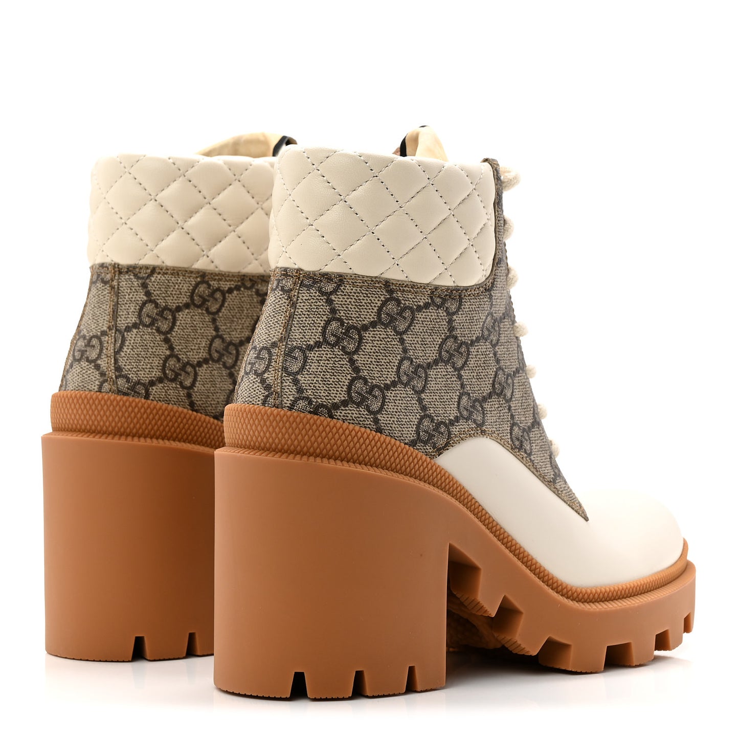 Calfskin GG Supreme Monogram Nappa Quilted Lace Up Ankle Boots 35 Mystic White Beige
