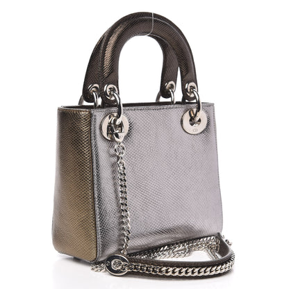 Christian Dior Metallic Karung Mini Lady Dior Silver Bronze 3 of 12