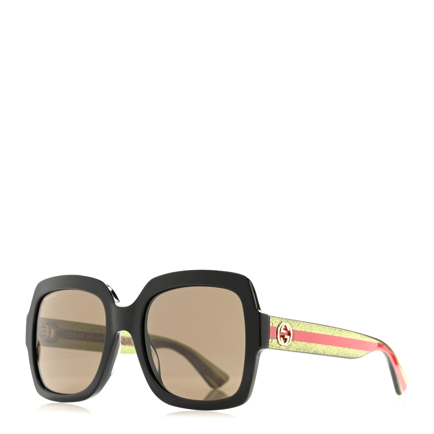 Gucci Acetate Square Frame Web Glitter Sunglasses GG0036SN Black Green 1 of 8