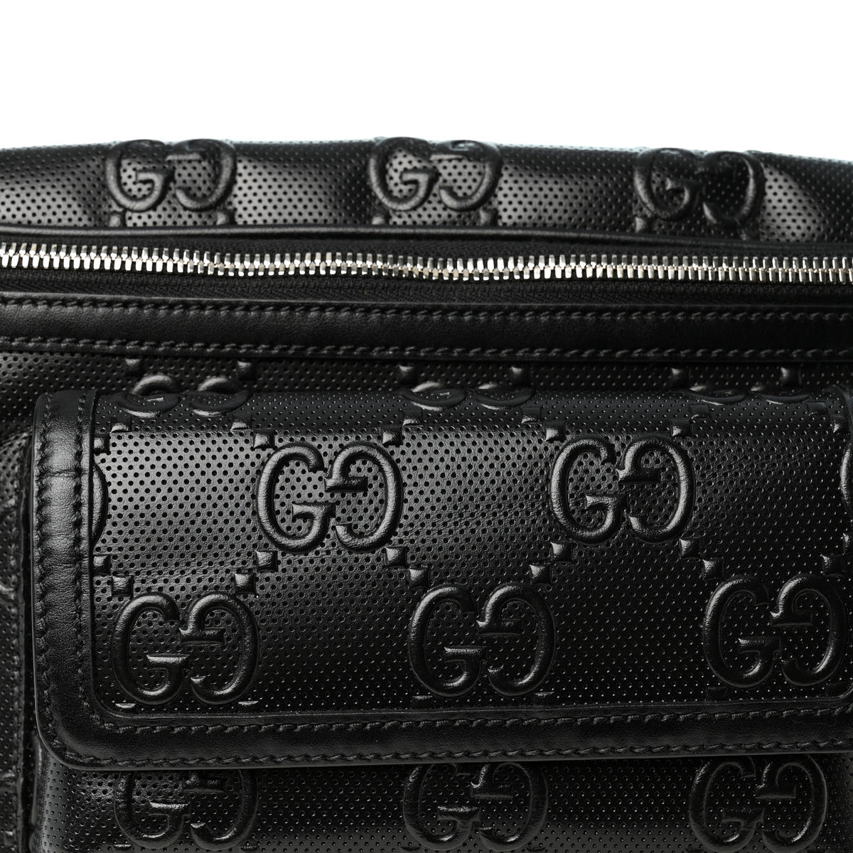 Calfskin GG Tennis Embossed Pocket Belt Bag Black