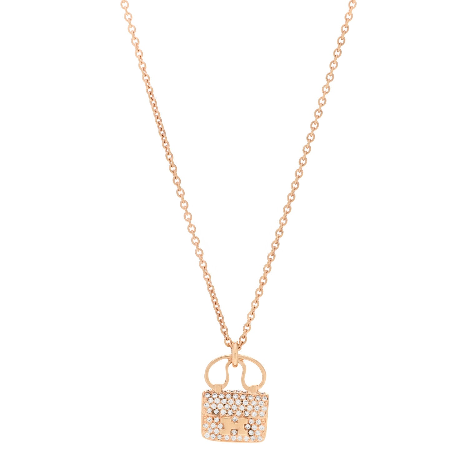 Hermes 18K Rose Gold Diamond Constance Amulette Pendant Necklace 1 of 6