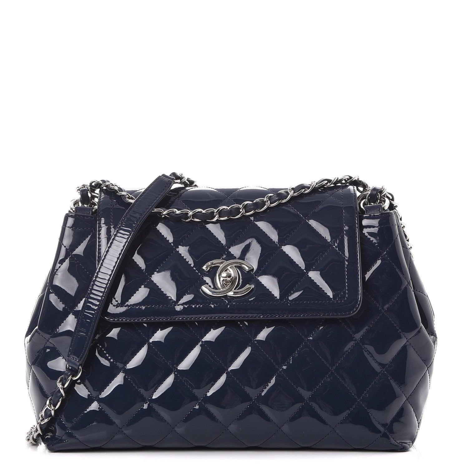 Chanel Patent Quilted Large Coco Shine Accordion Flap Navy 1 of 8