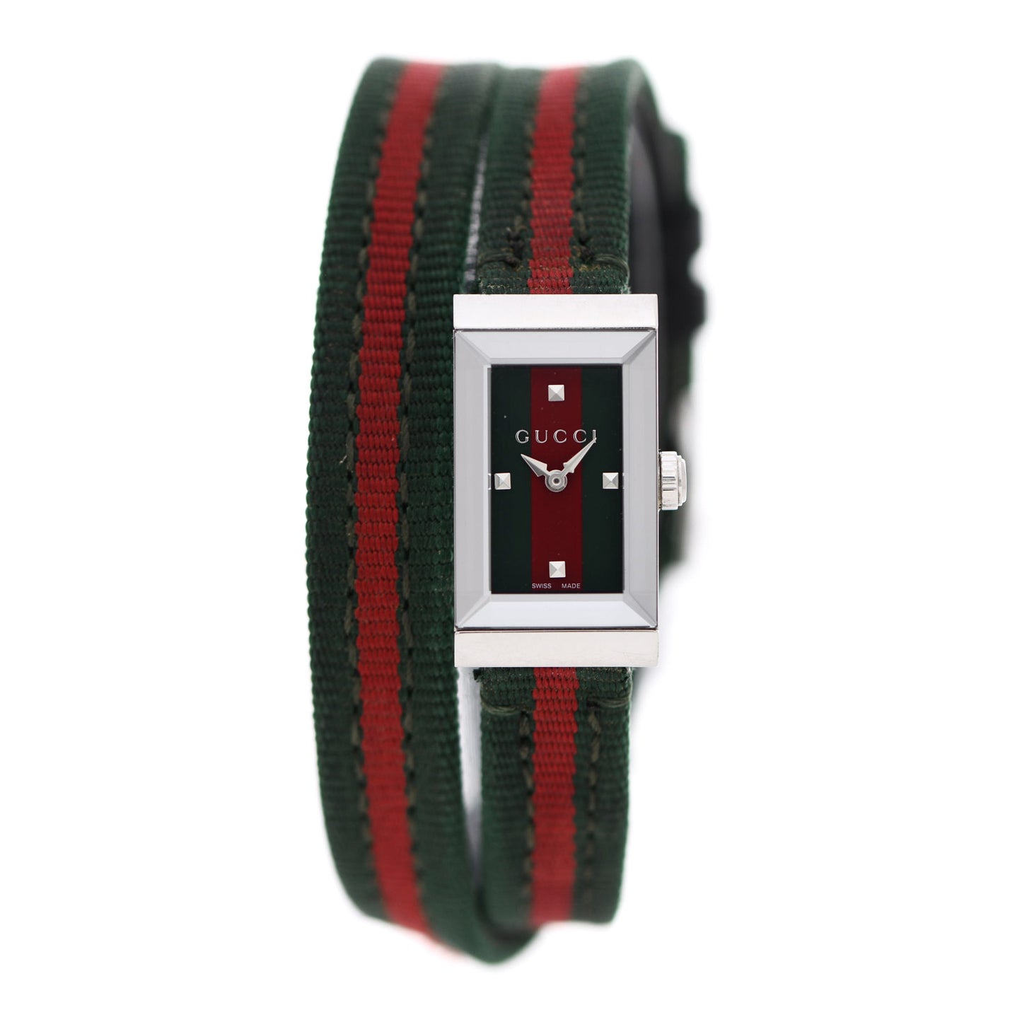 Stainless Steel Nylon 14mm Web G-Frame Double Wrap Quartz Watch Green
