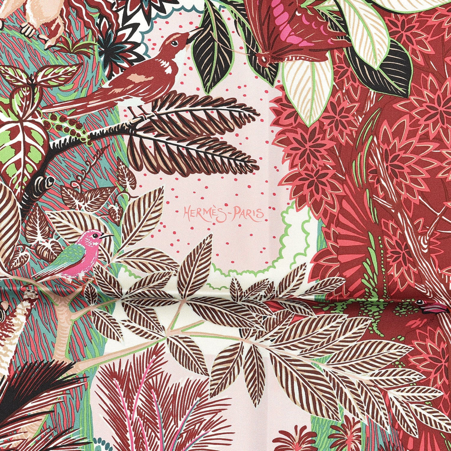 Hermes Silk Wild Singapore Scarf 90 Rose Vert Bordeaux 5 of 5