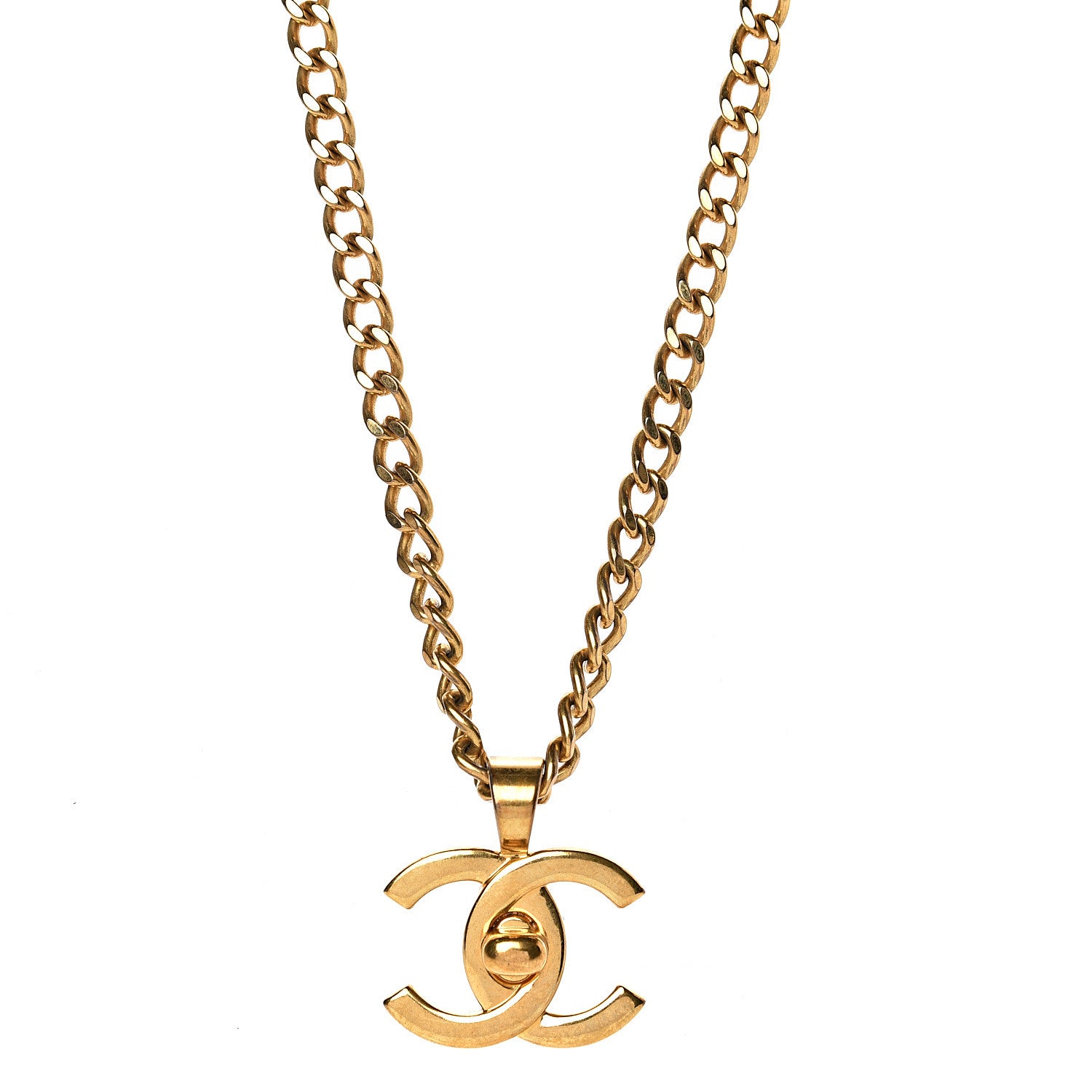 Chanel Chain Link CC Turn Lock Pendant Necklace Gold 1 of 5