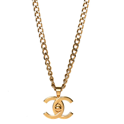 Chanel Chain Link CC Turn Lock Pendant Necklace Gold 1 of 5