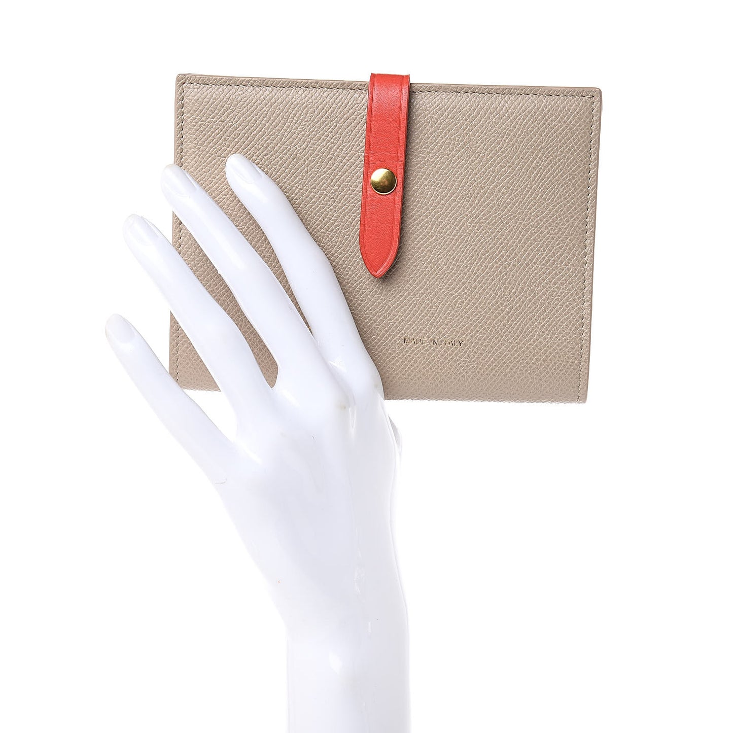 Grained Calfskin Strap Passport Cover Light Taupe