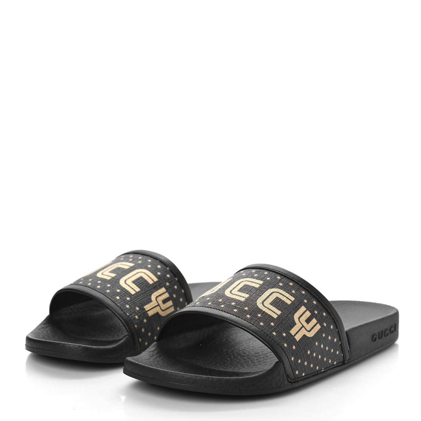 X SEGA Supreme Canvas Guccy Stars Womens Slide Sandals 35 Black Gold