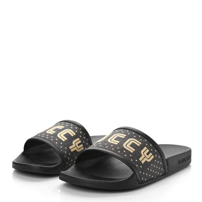 Gucci X SEGA Supreme Canvas Guccy Stars Womens Slide Sandals 35 Black Gold 4 of 8