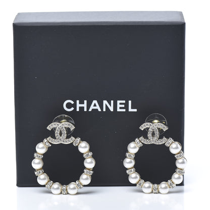 Chanel Pearl Crystal Nefertiti CC Drop Earrings Gold 5 of 5