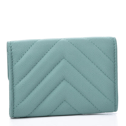 Chanel Caviar Chevron Quilted Card Holder Wallet Turquoise 2 of 10