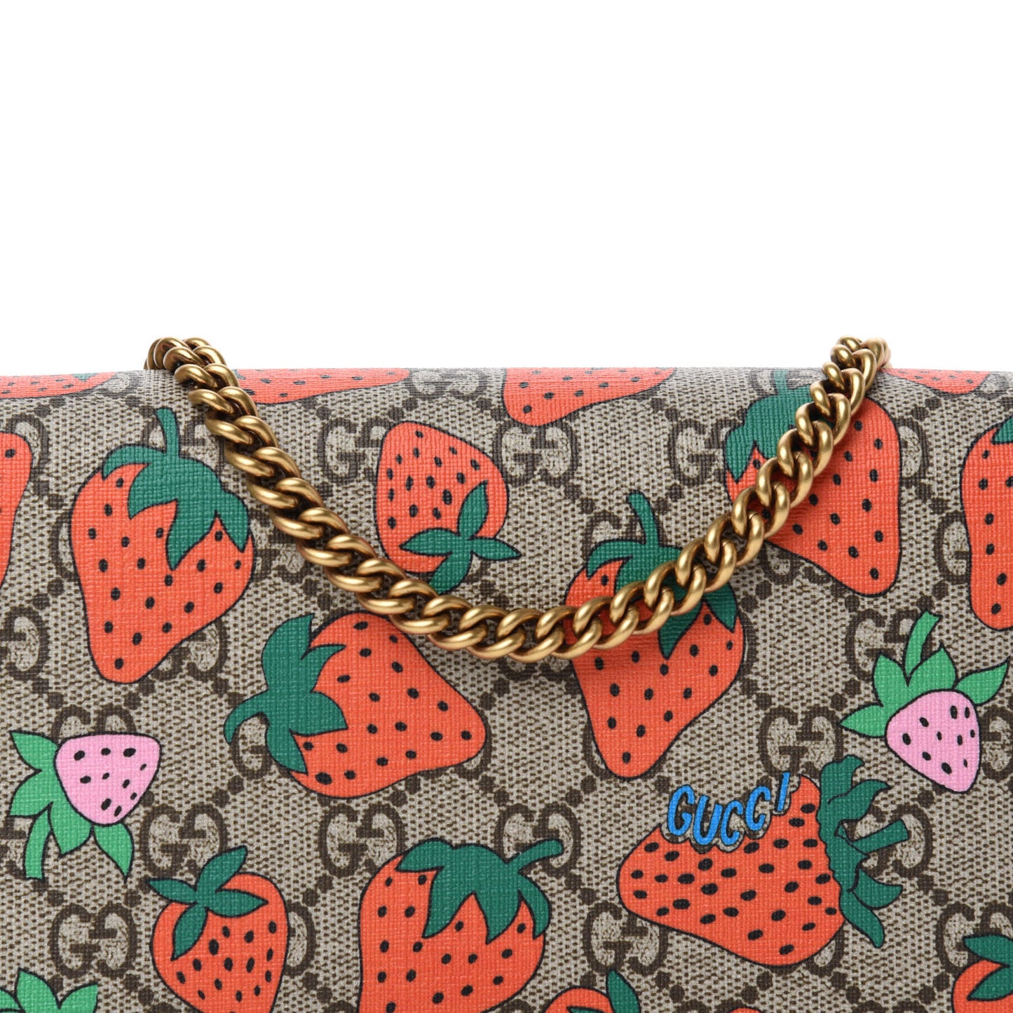 GG Supreme Monogram Strawberry Chain Wallet