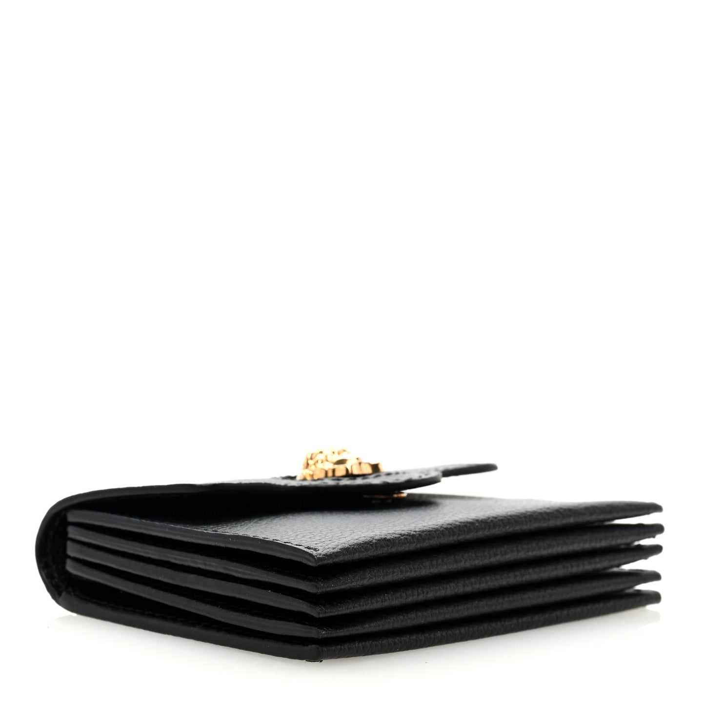 Grained Calfskin Medusa Gusset Holder Wallet Black