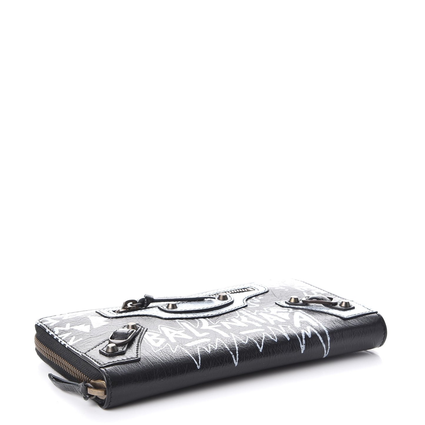 Agneau Arena Graffiti All Over Classic Hardware Continental Zip Around Wallet Black White