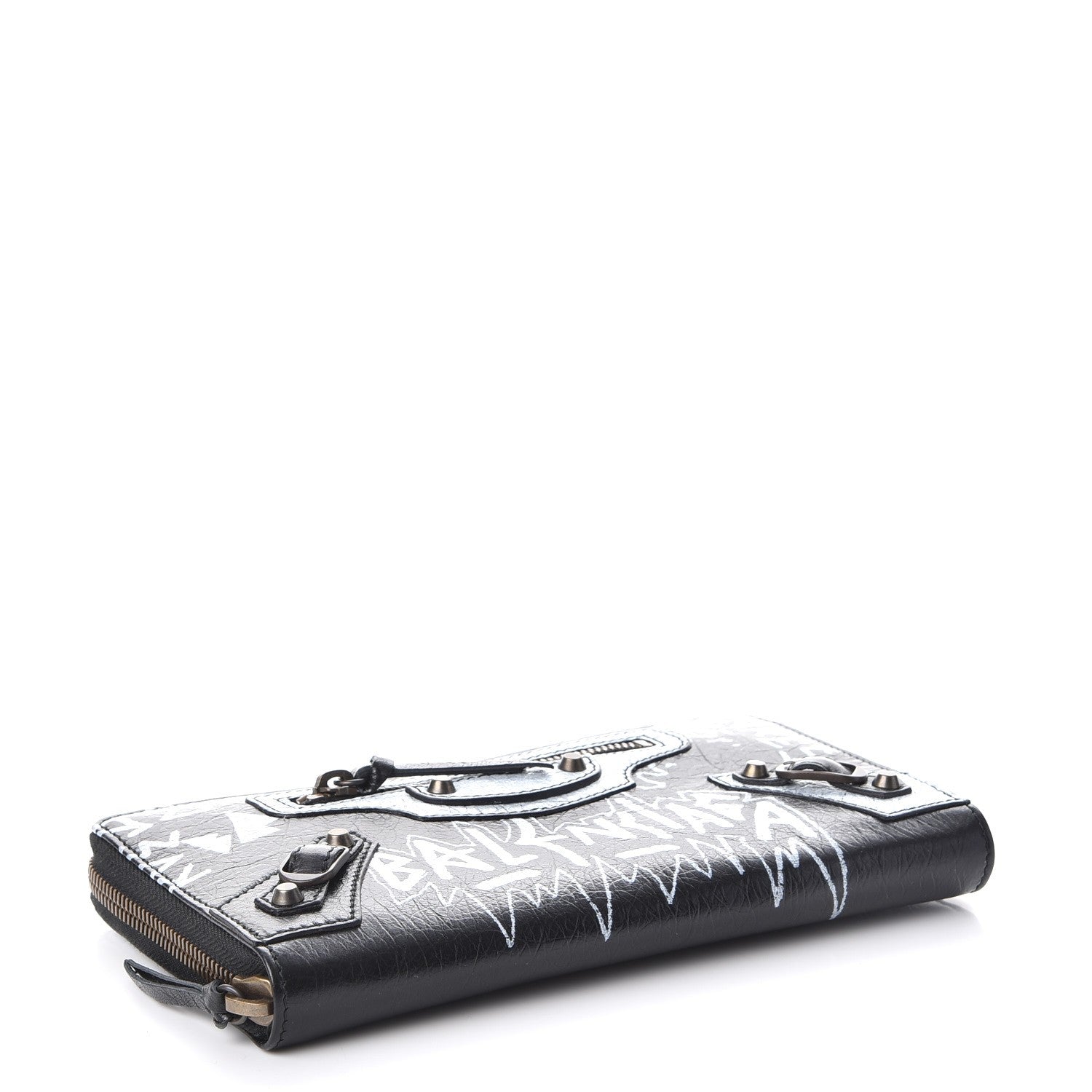 Balenciaga Agneau Arena Graffiti All Over Classic Hardware Continental Zip Around Wallet Black White 4 of 9