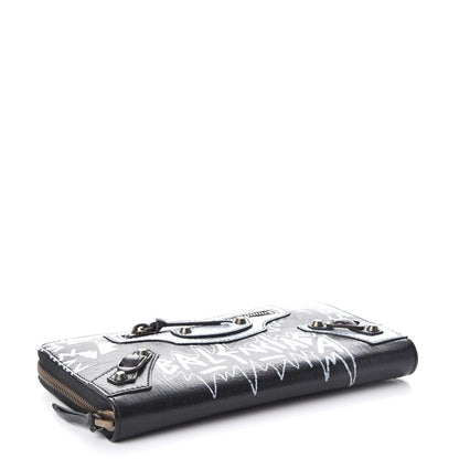 Balenciaga Agneau Arena Graffiti All Over Classic Hardware Continental Zip Around Wallet Black White 4 of 9